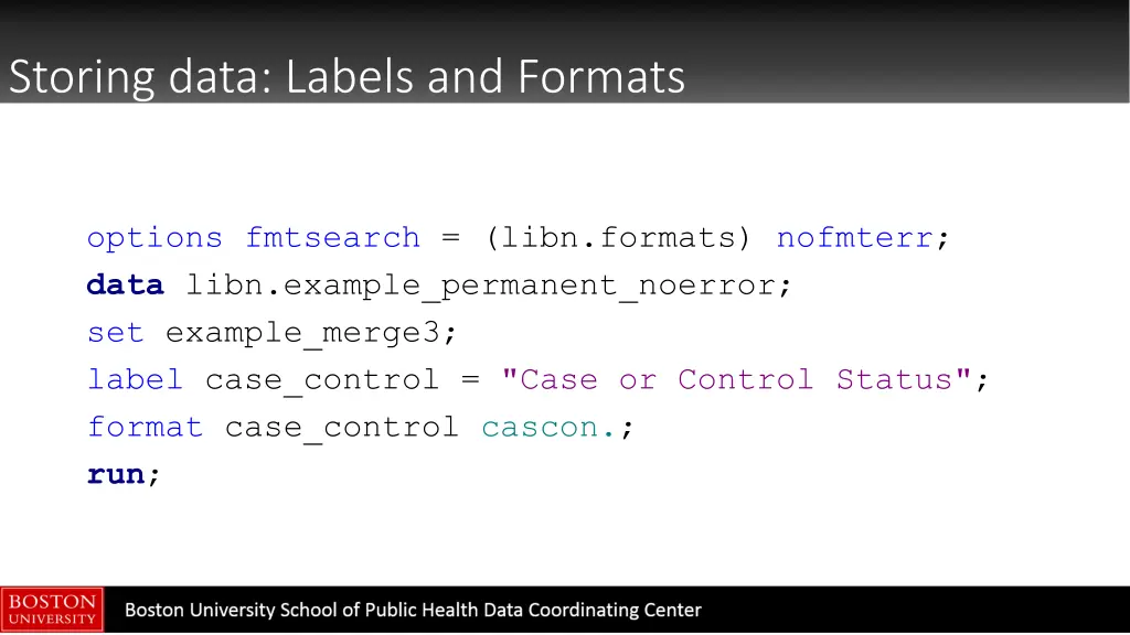 storing data labels and formats 2