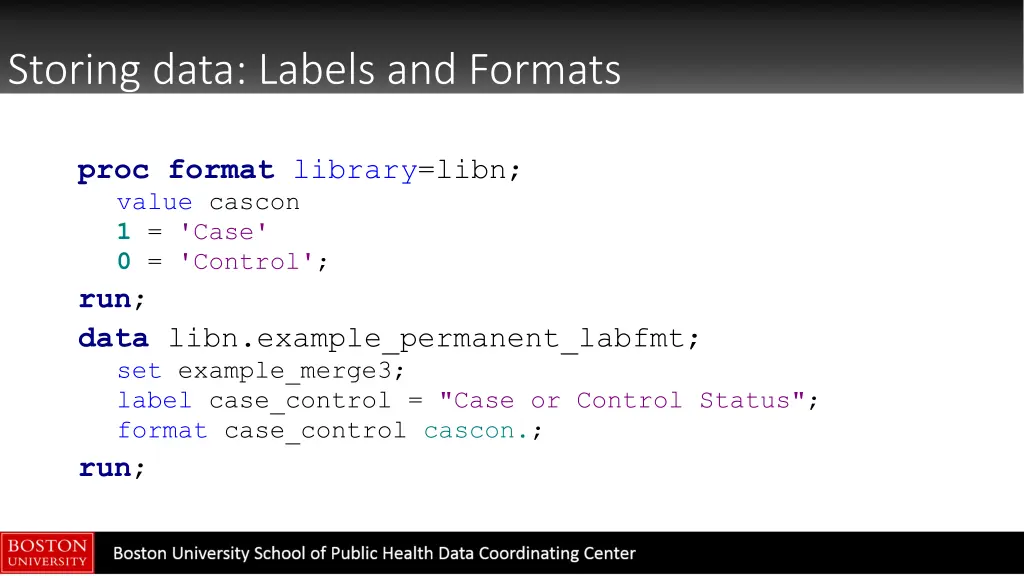 storing data labels and formats