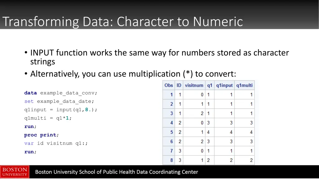 transforming data character to numeric