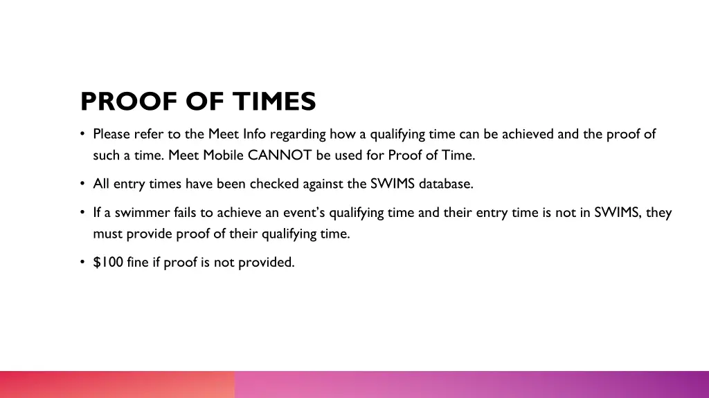 proof of times please refer to the meet info