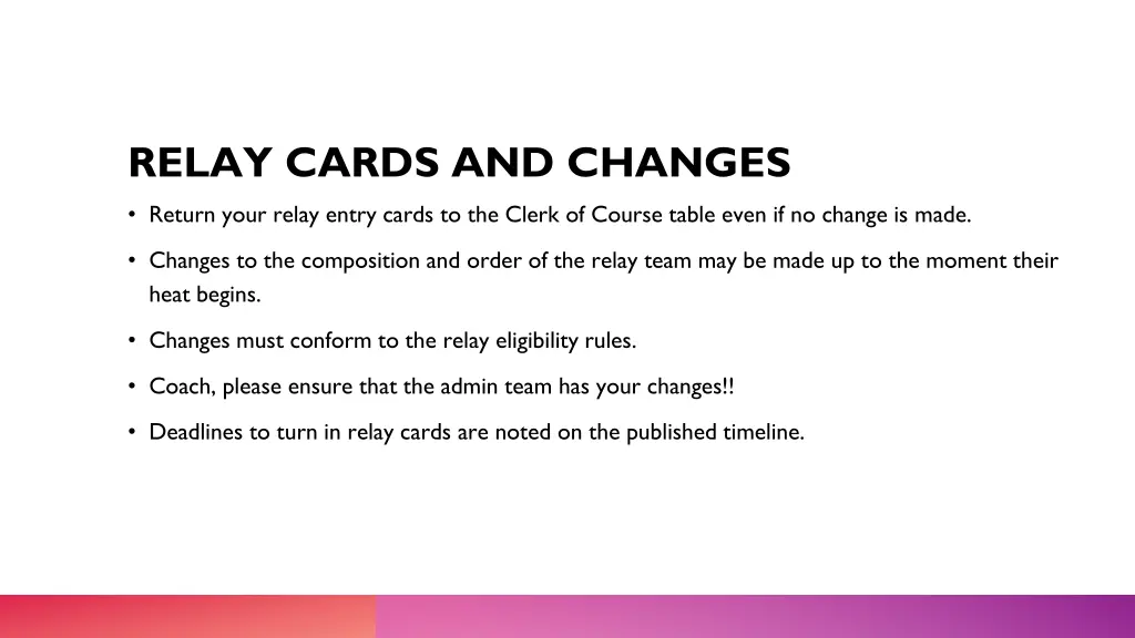 relay cards and changes return your relay entry
