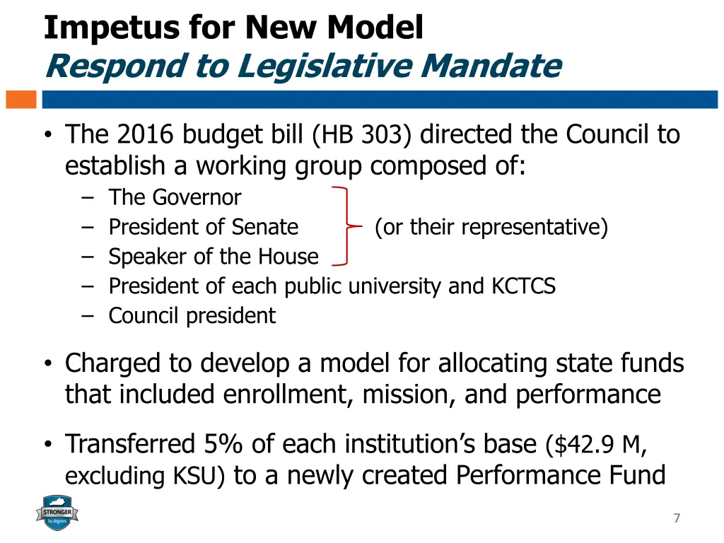 impetus for new model respond to legislative