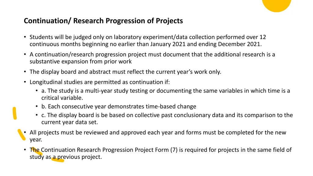 continuation research progression of projects