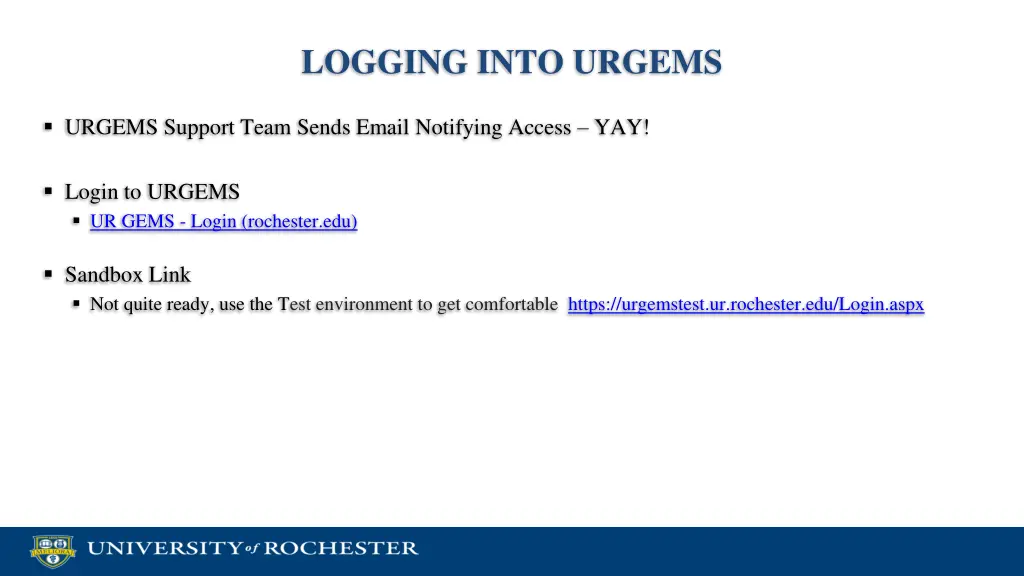 logging into urgems