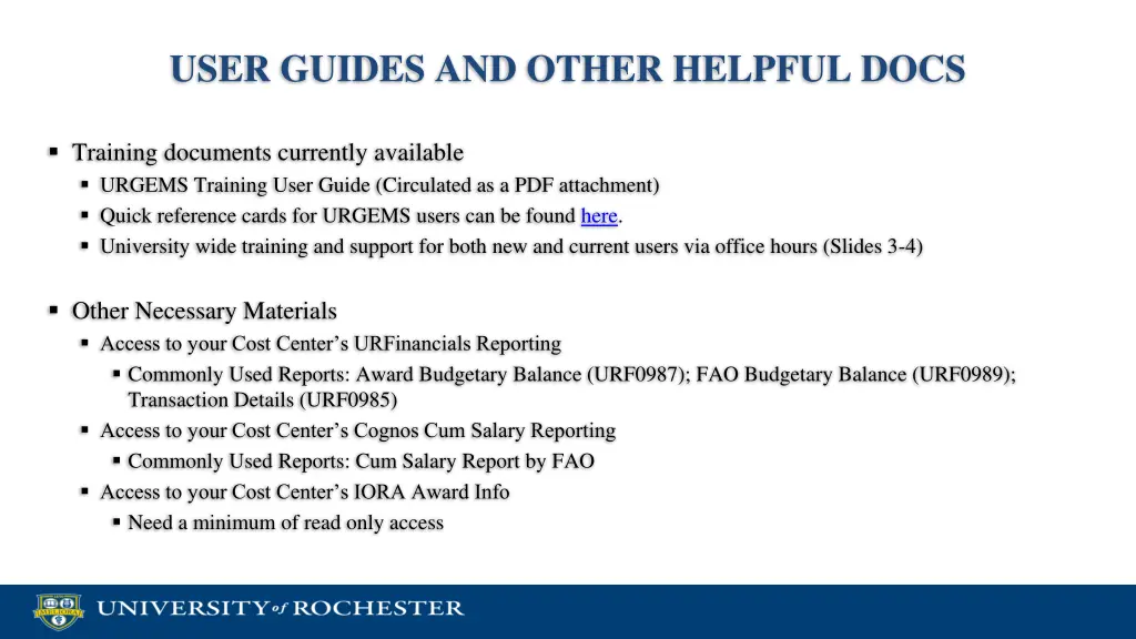 user guides and other helpful docs