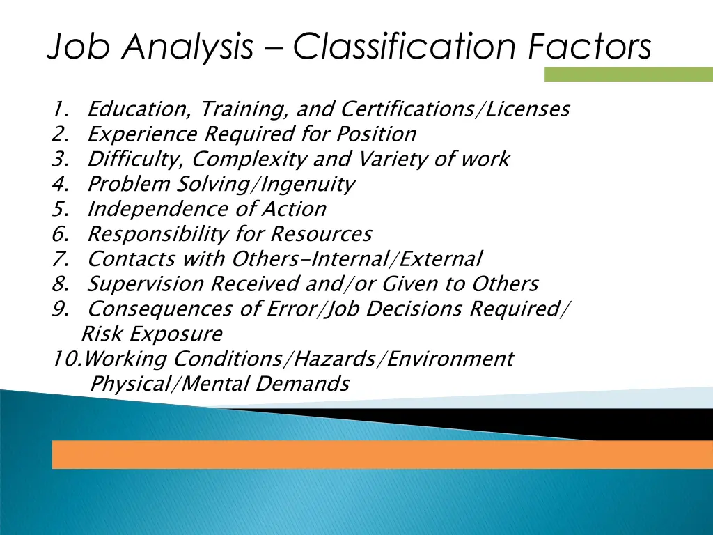 job analysis classification factors