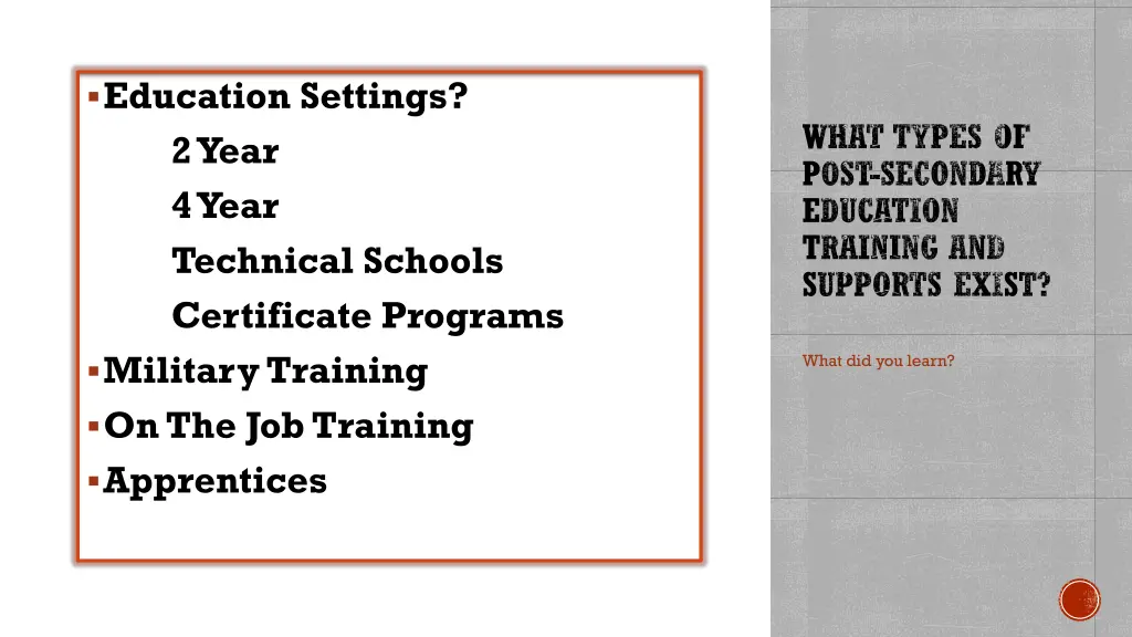 education settings 2 year 4 year technical