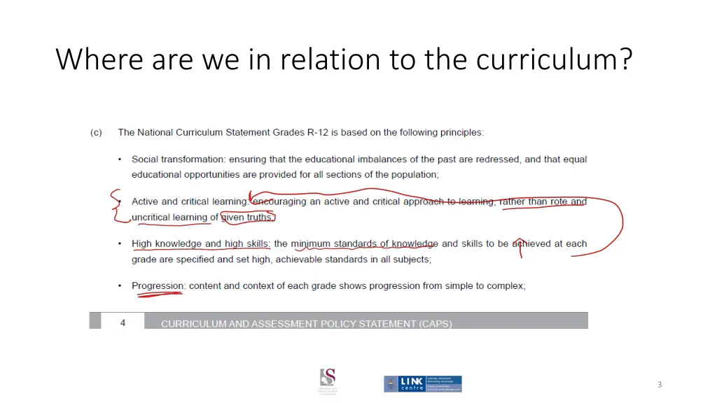 where are we in relation to the curriculum