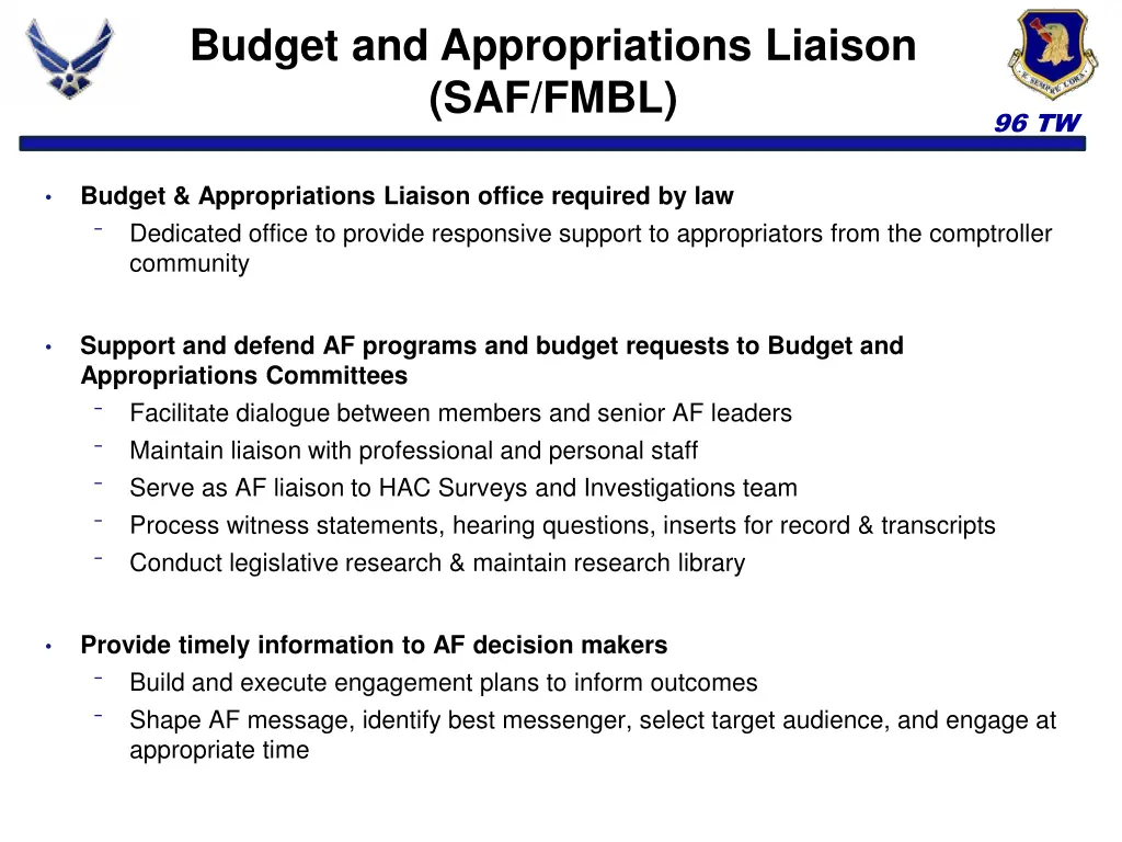 budget and appropriations liaison saf fmbl
