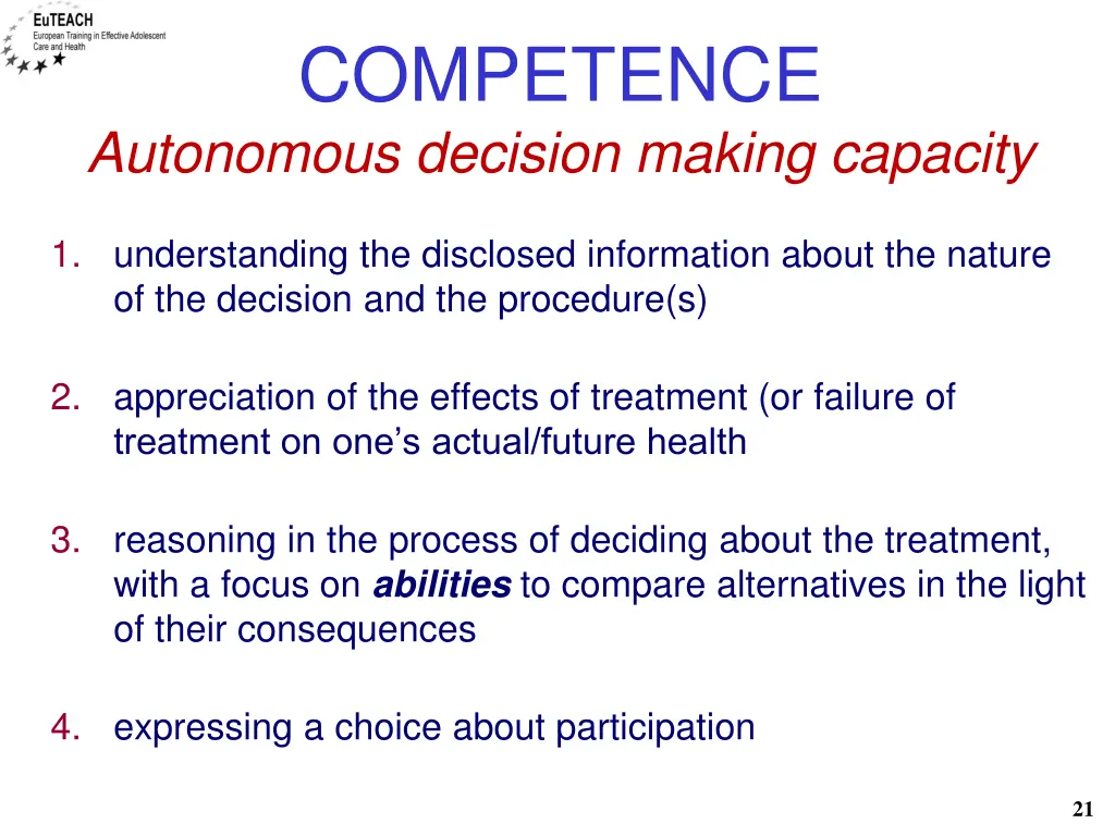 competence autonomous decision making capacity 1