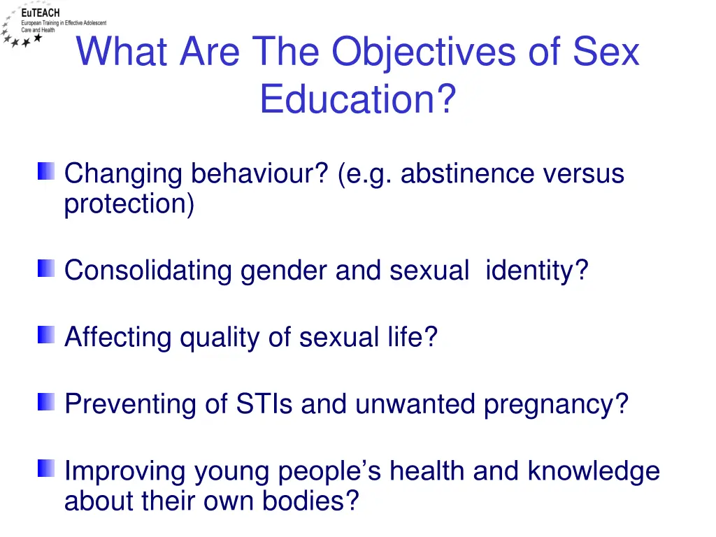 what are the objectives of sex education