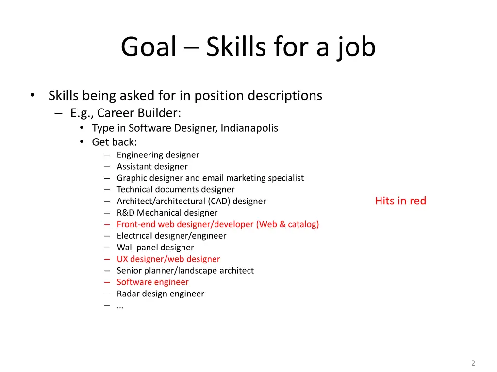 goal skills for a job