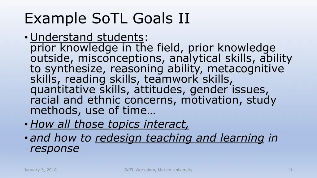 example sotl goals ii understand students prior