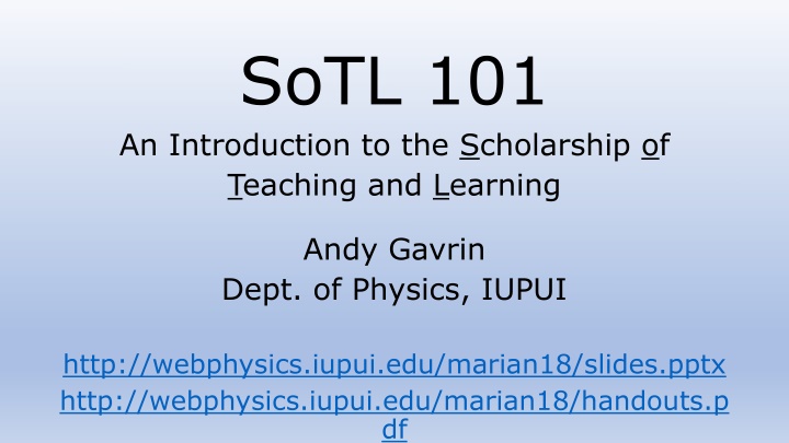 sotl 101 an introduction to the scholarship