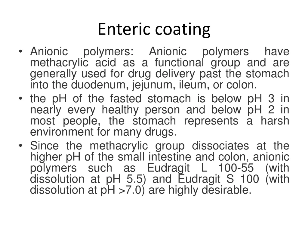 enteric coating polymers methacrylic acid