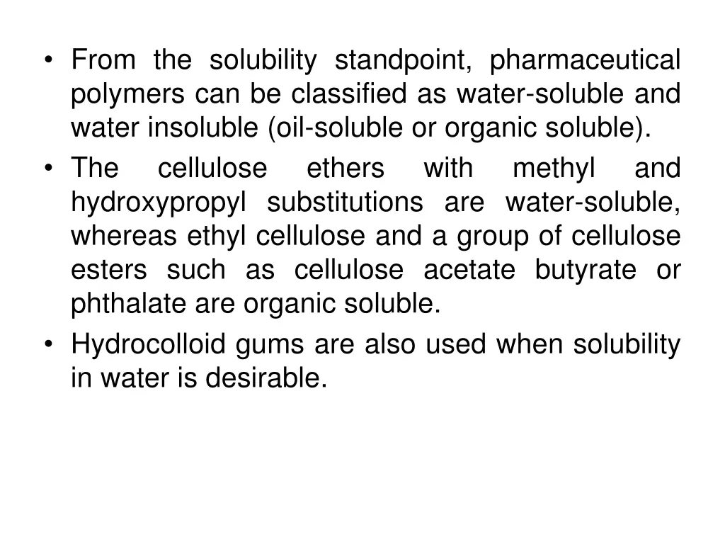 from the solubility standpoint pharmaceutical