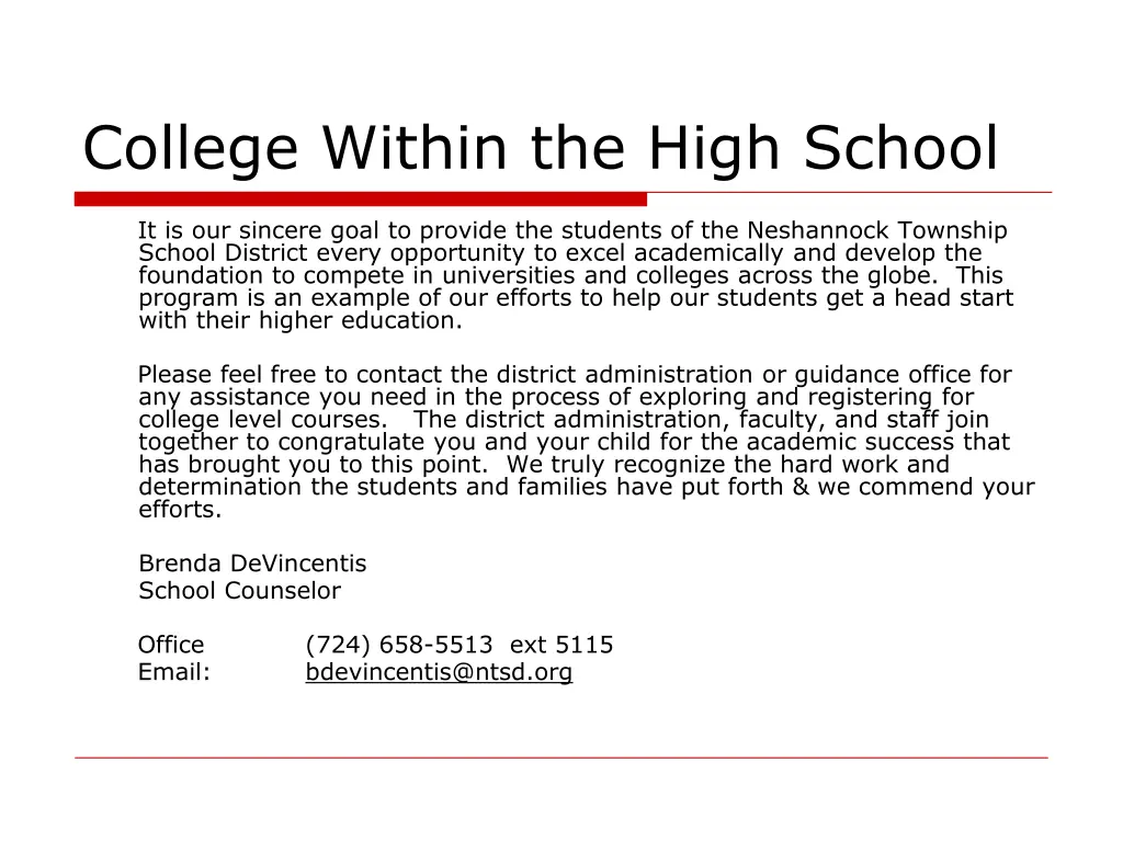 college within the high school
