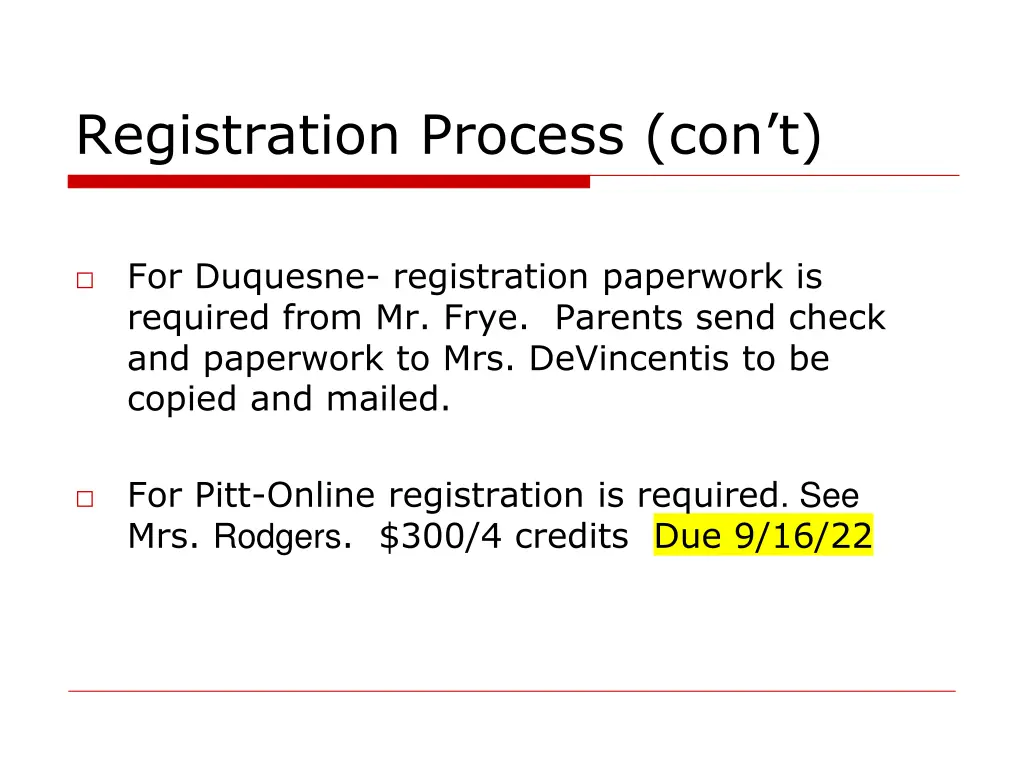 registration process con t