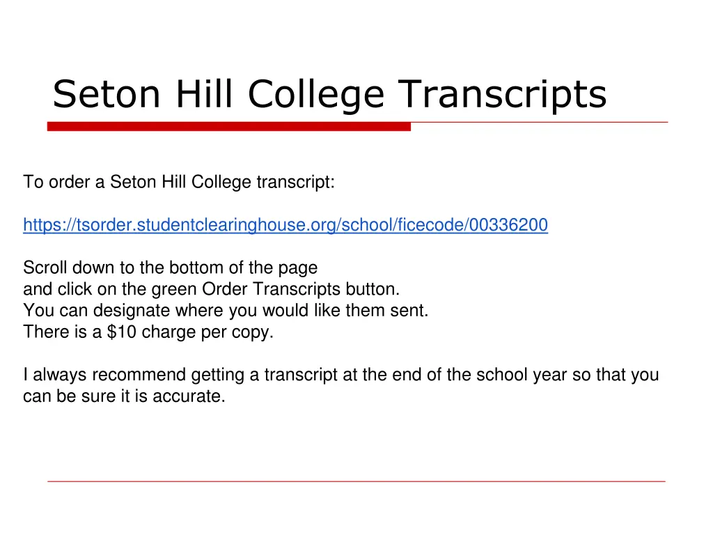 seton hill college transcripts