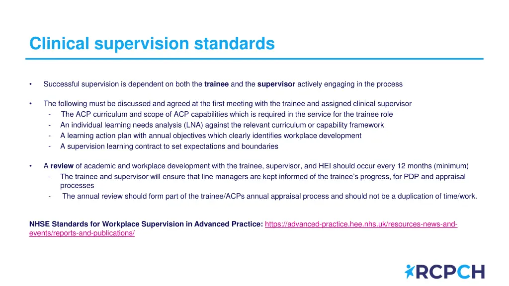 clinical supervision standards