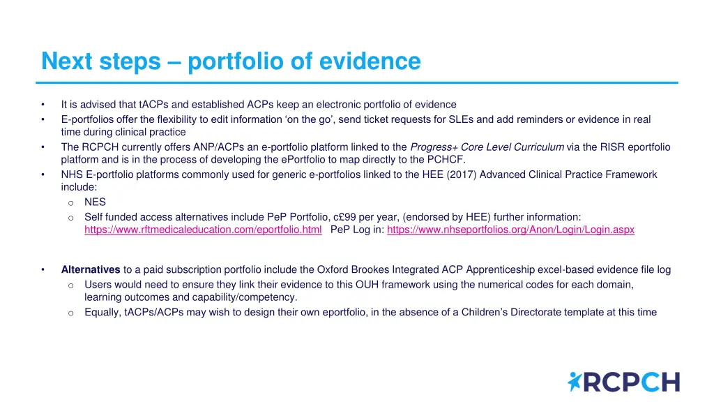 next steps portfolio of evidence