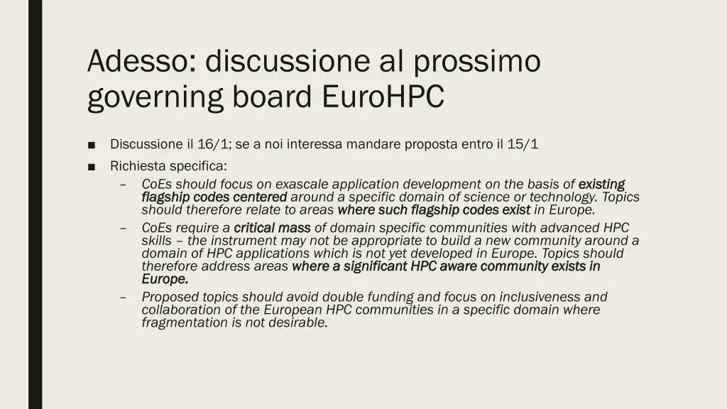 adesso discussione al prossimo governing board