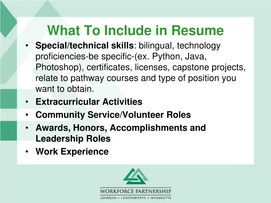 what to include in resume special technical