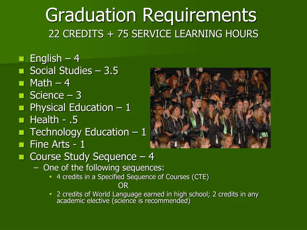 graduation requirements 22 credits 75 service