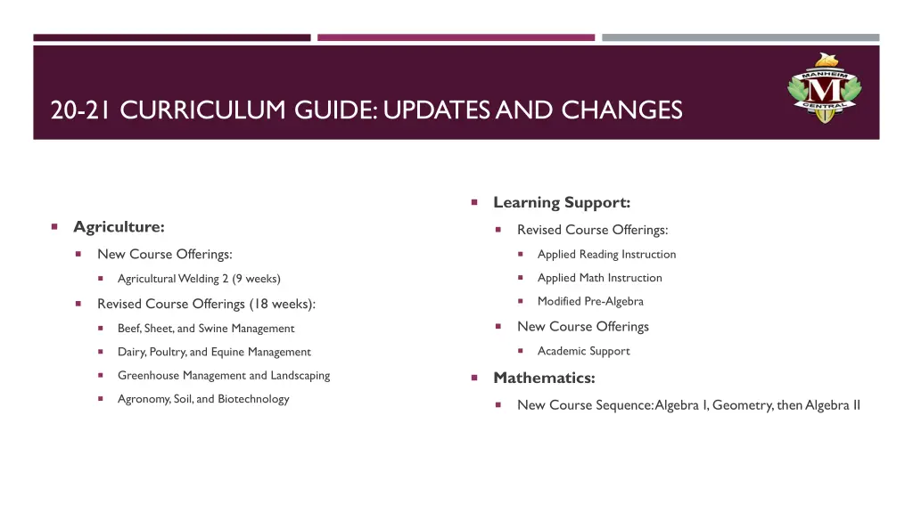 20 21 curriculum guide updates and changes