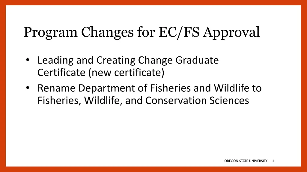 program changes for ec fs approval