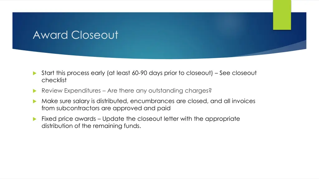 award closeout