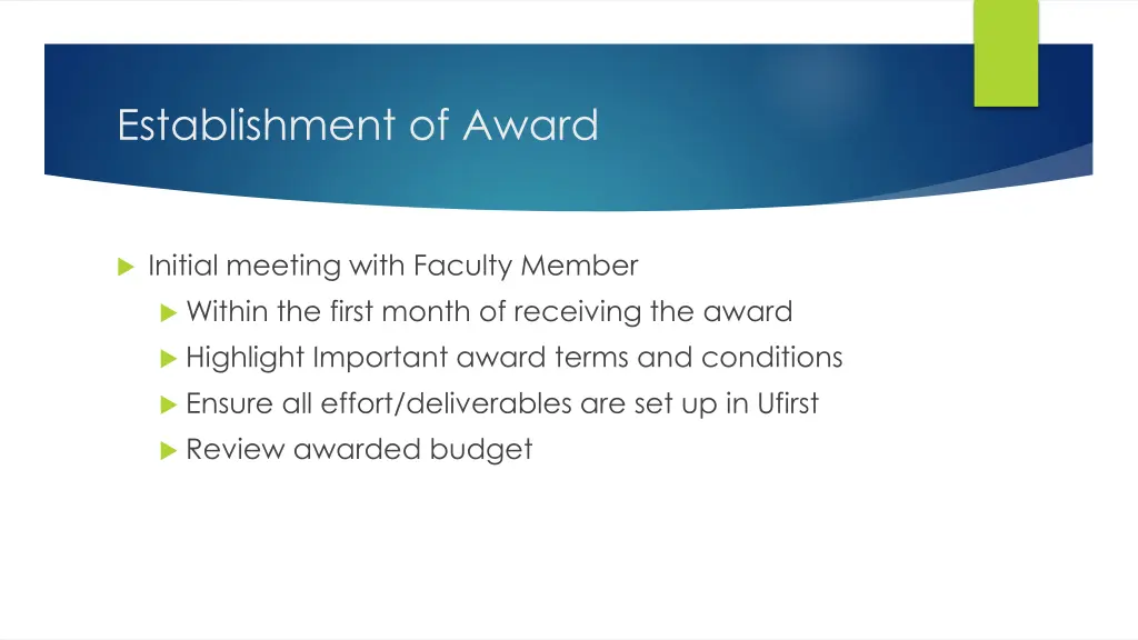 establishment of award