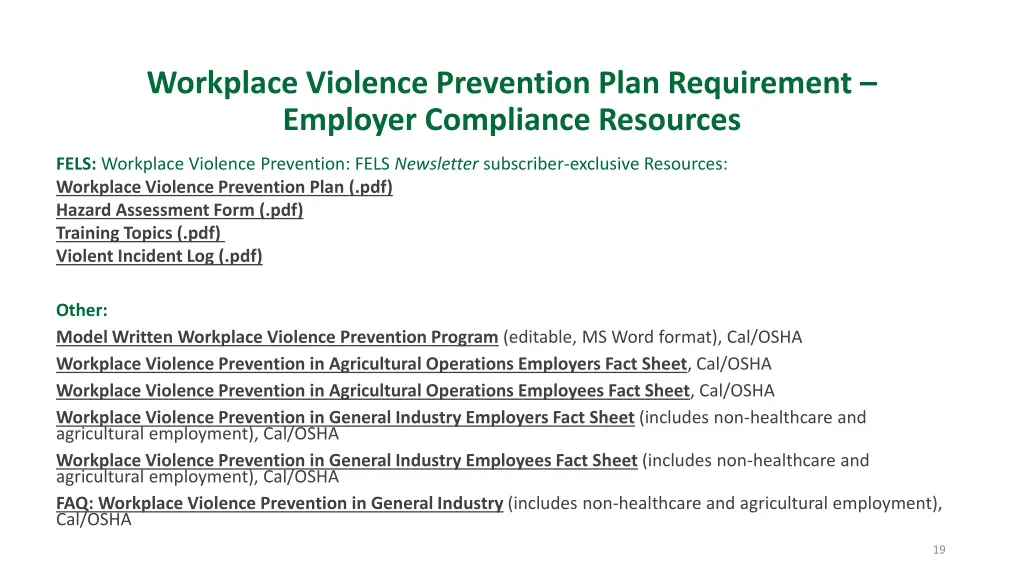 workplace violence prevention plan requirement