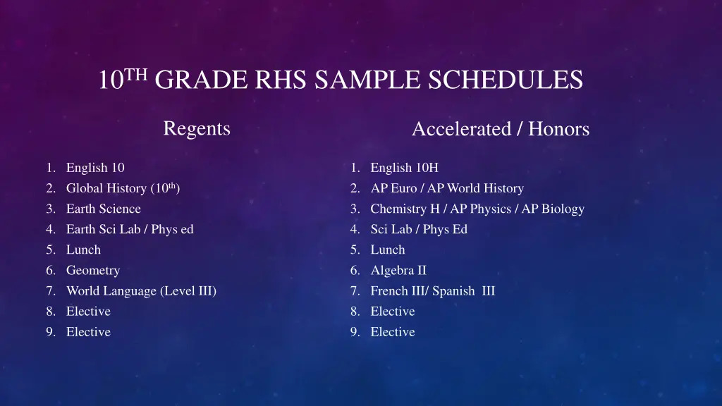 10 th grade rhs sample schedules