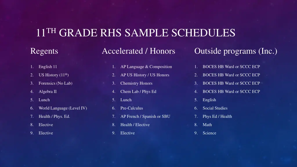 11 th grade rhs sample schedules