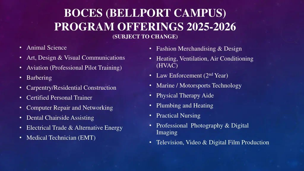 boces bellport campus program offerings 2025 2026