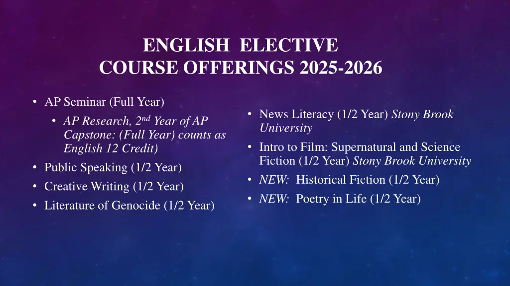 english elective course offerings 2025 2026