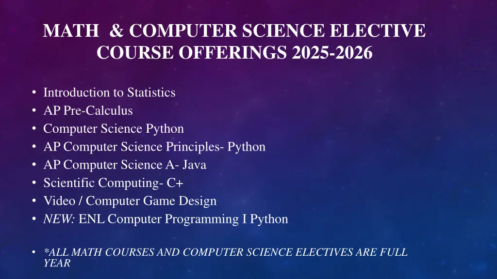 math computer science elective course offerings