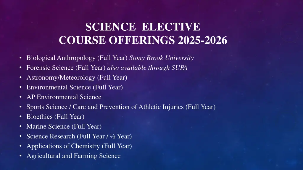 science elective course offerings 2025 2026