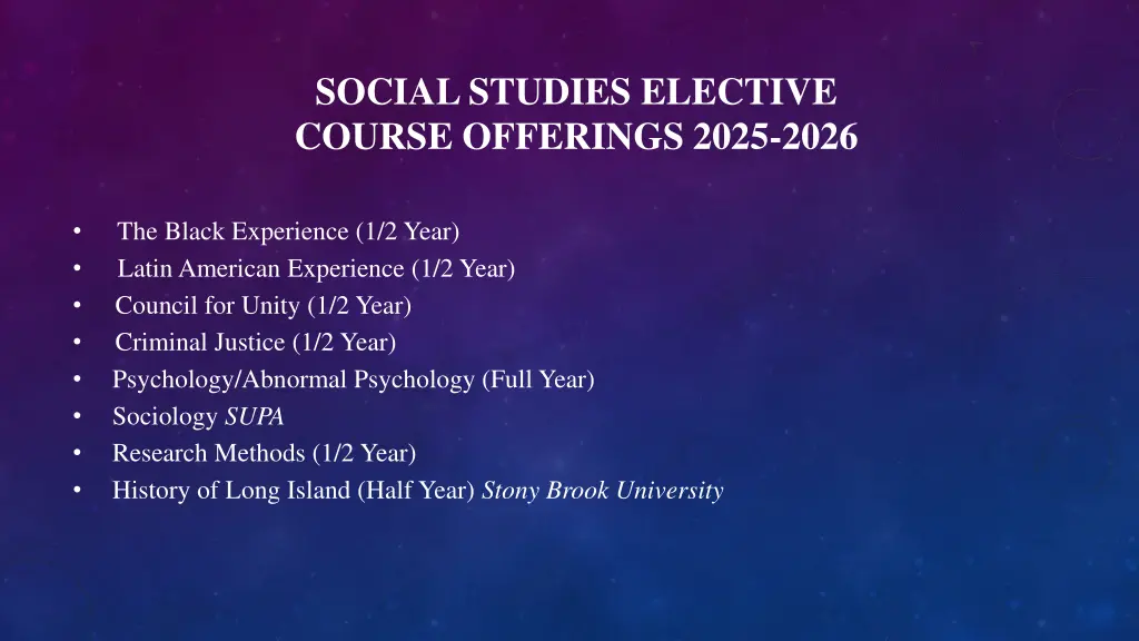 social studies elective course offerings 2025 2026
