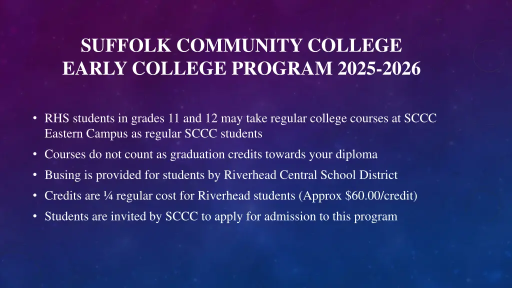 suffolk community college early college program