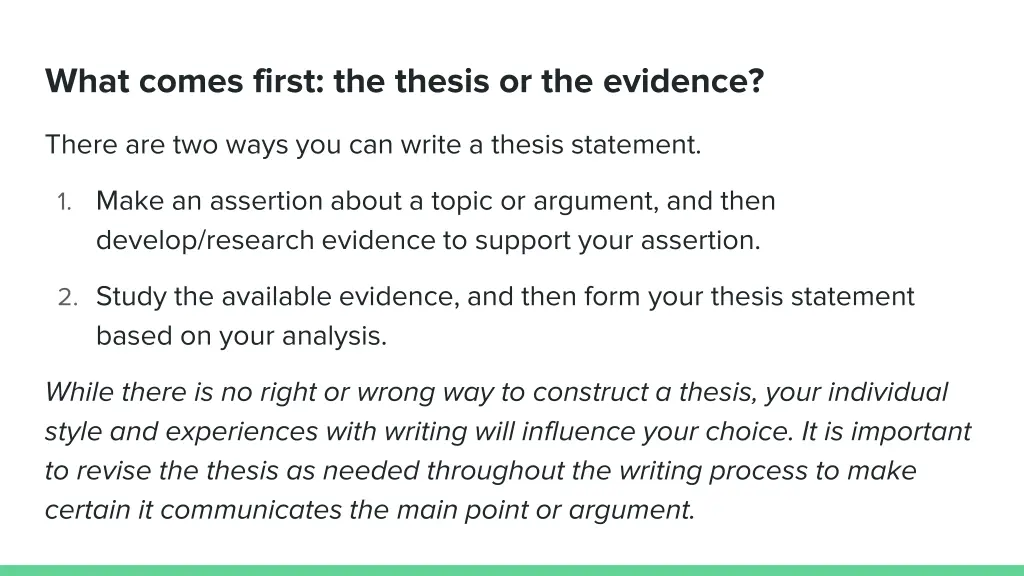 what comes first the thesis or the evidence