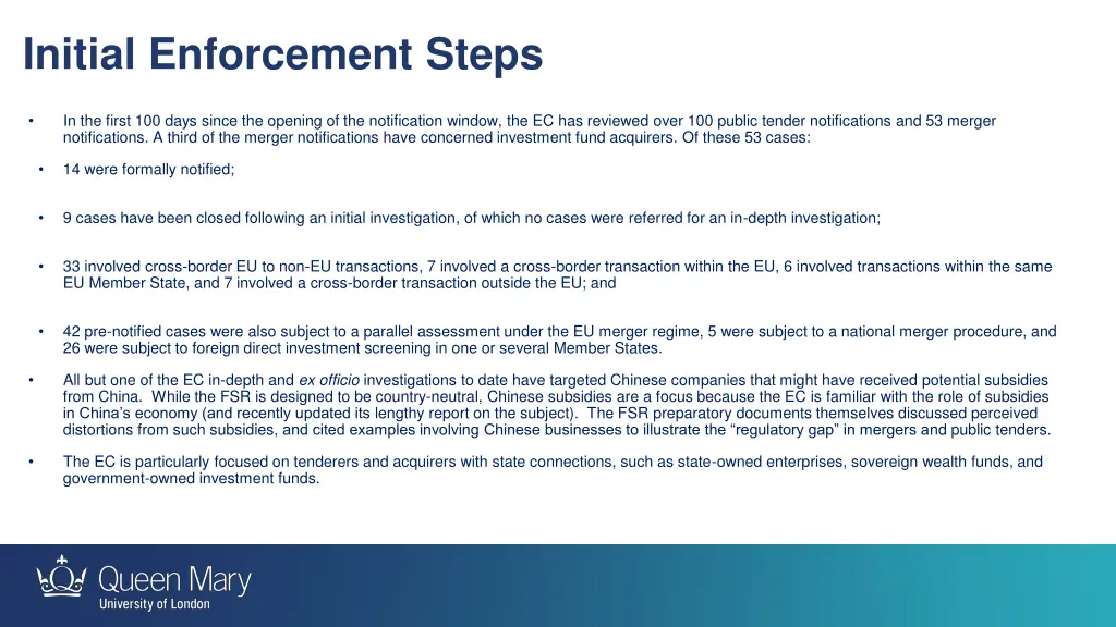 initial enforcement steps