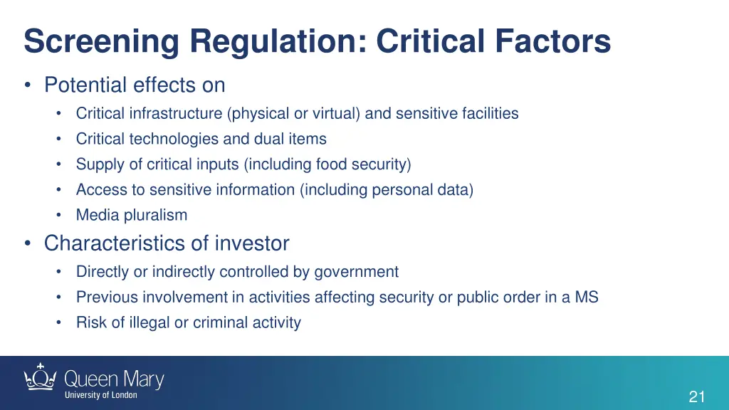 screening regulation critical factors