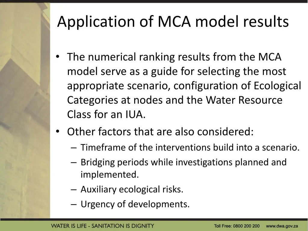 application of mca model results