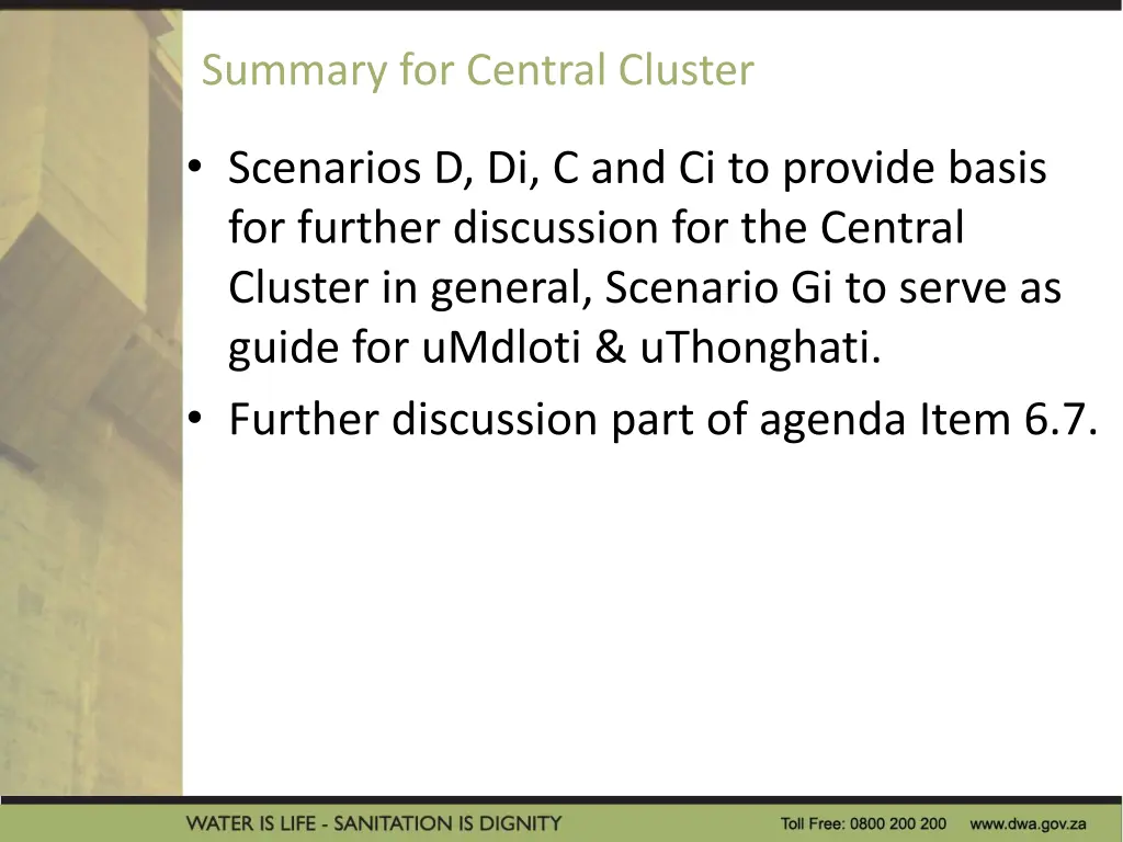 summary for central cluster