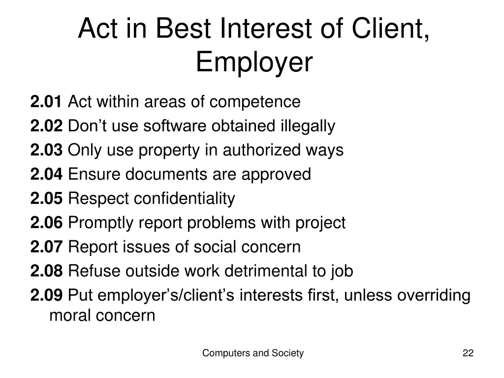 act in best interest of client employer