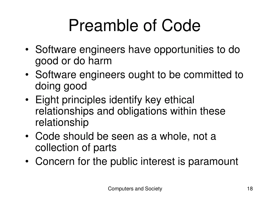 preamble of code