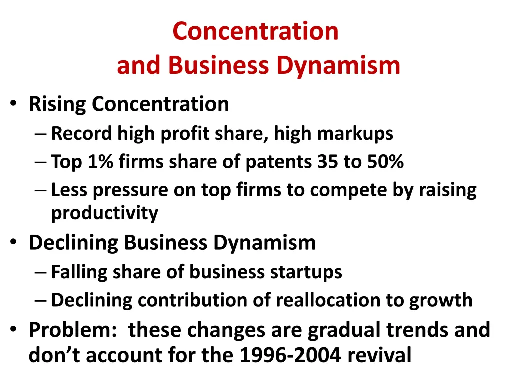 concentration and business dynamism rising