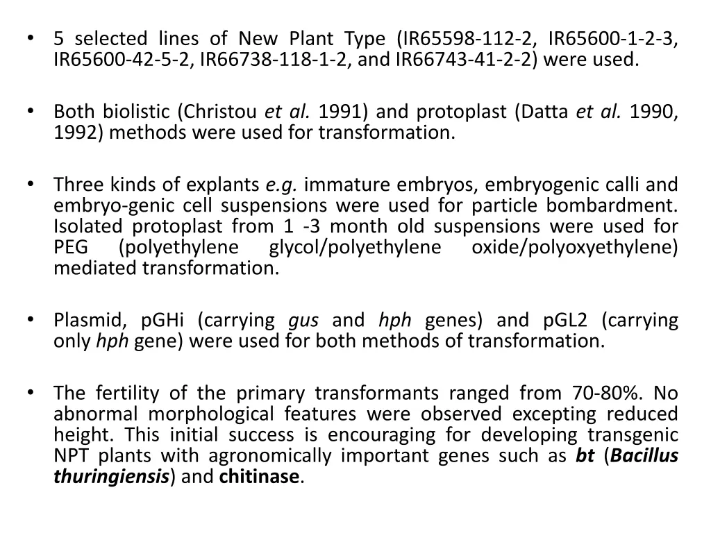 5 selected lines of new plant type ir65598